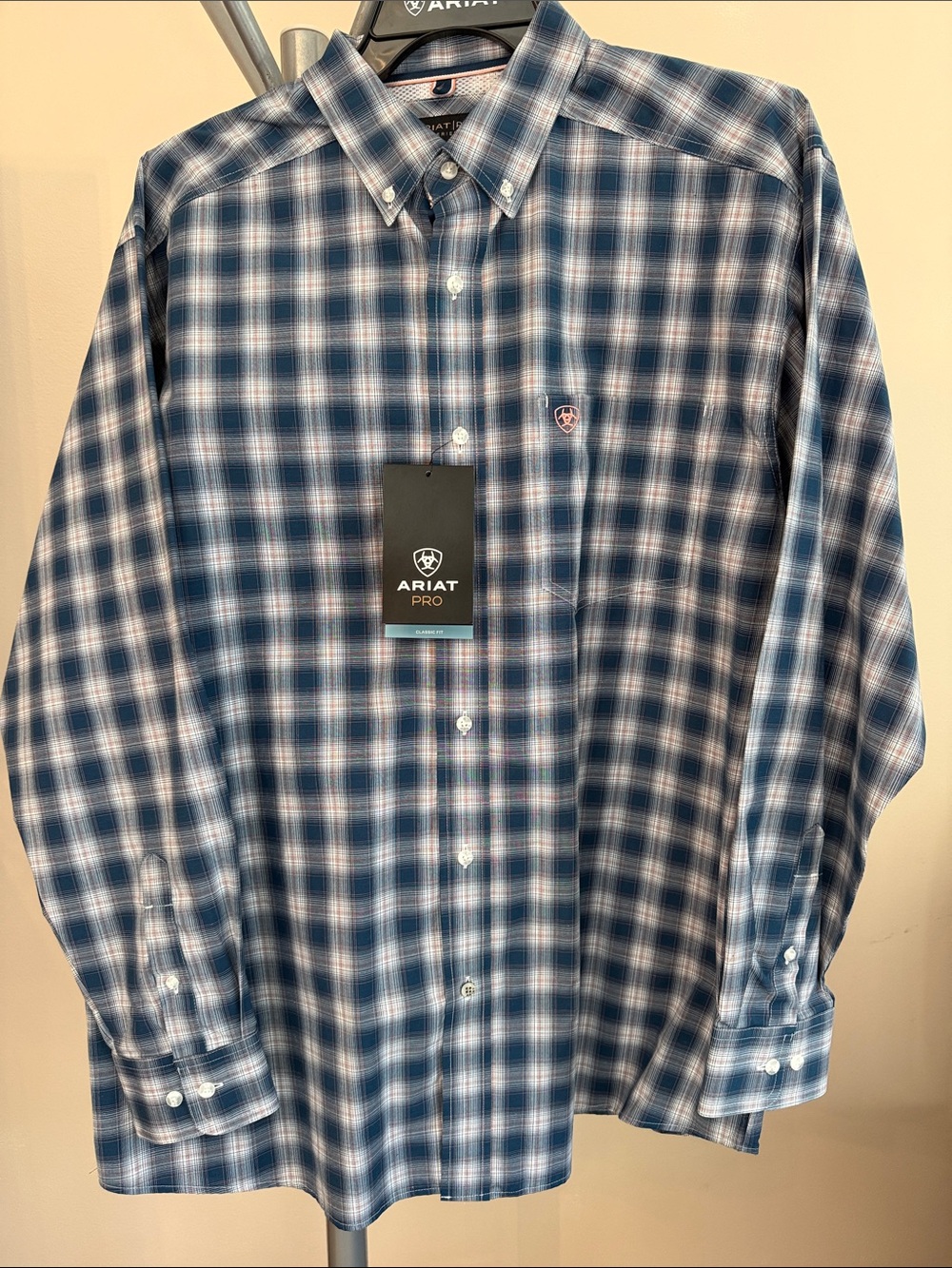 Ariat Navy and White Plaid Button-Down Shirt